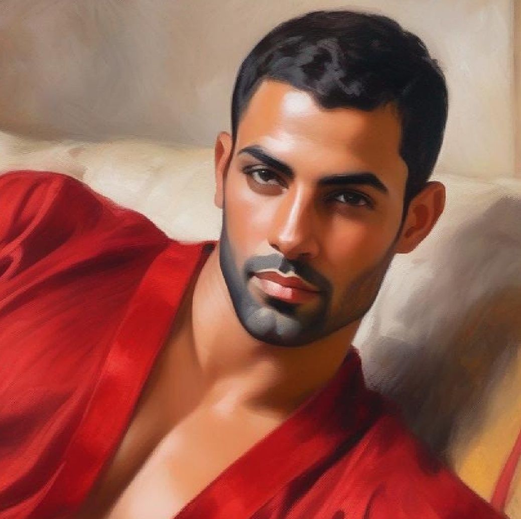 A cute young man with   black stubble  wearing a  red    bat...