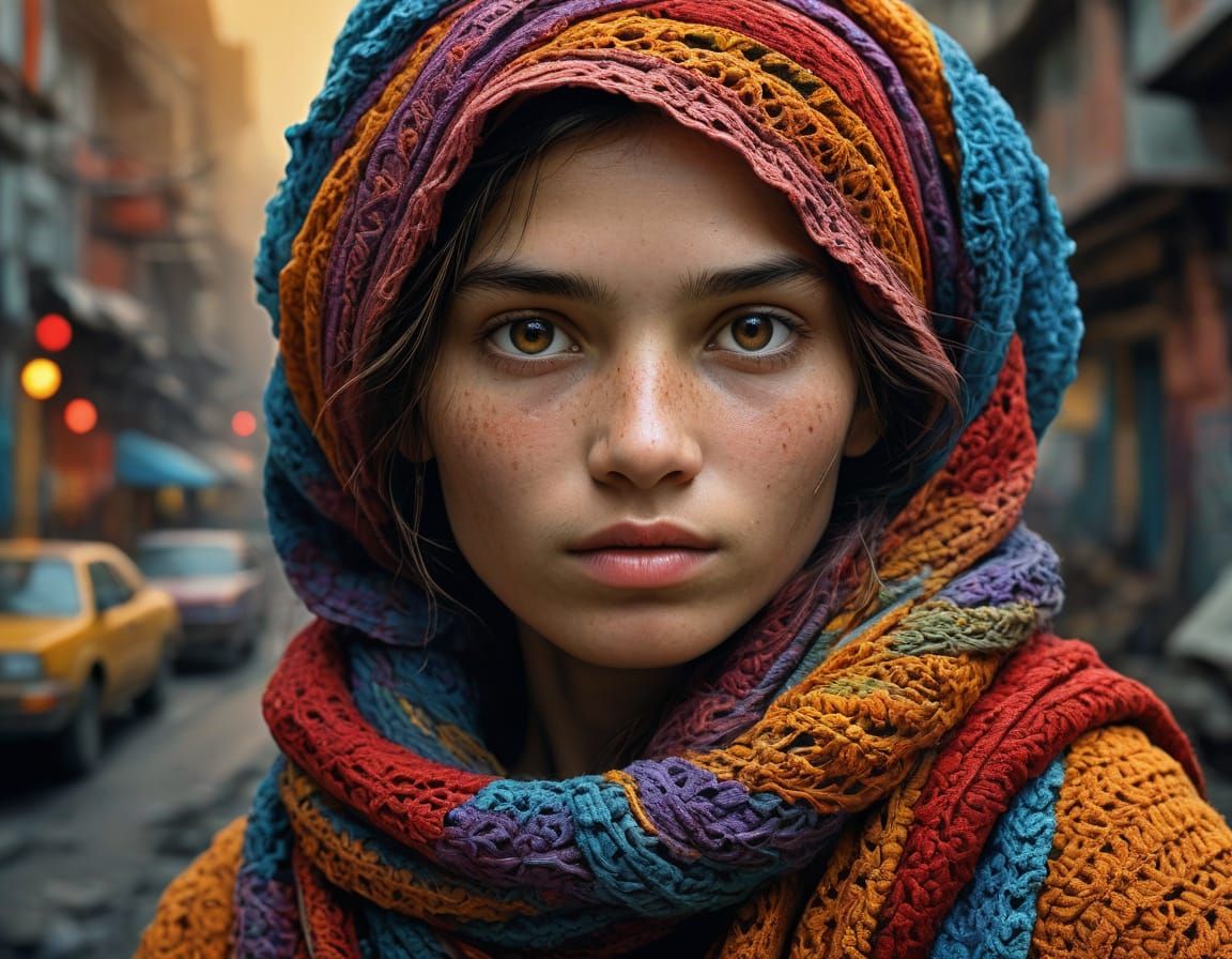 Vibrant Cityscape Portrait in Hyper-Realistic Digital Art