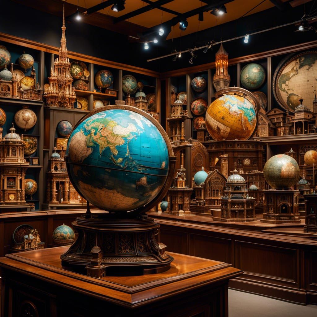 "a museum for finely crafted world globes, breathtaking masterpiece fantasycore artwork by Android Jones, ...  by @undefined