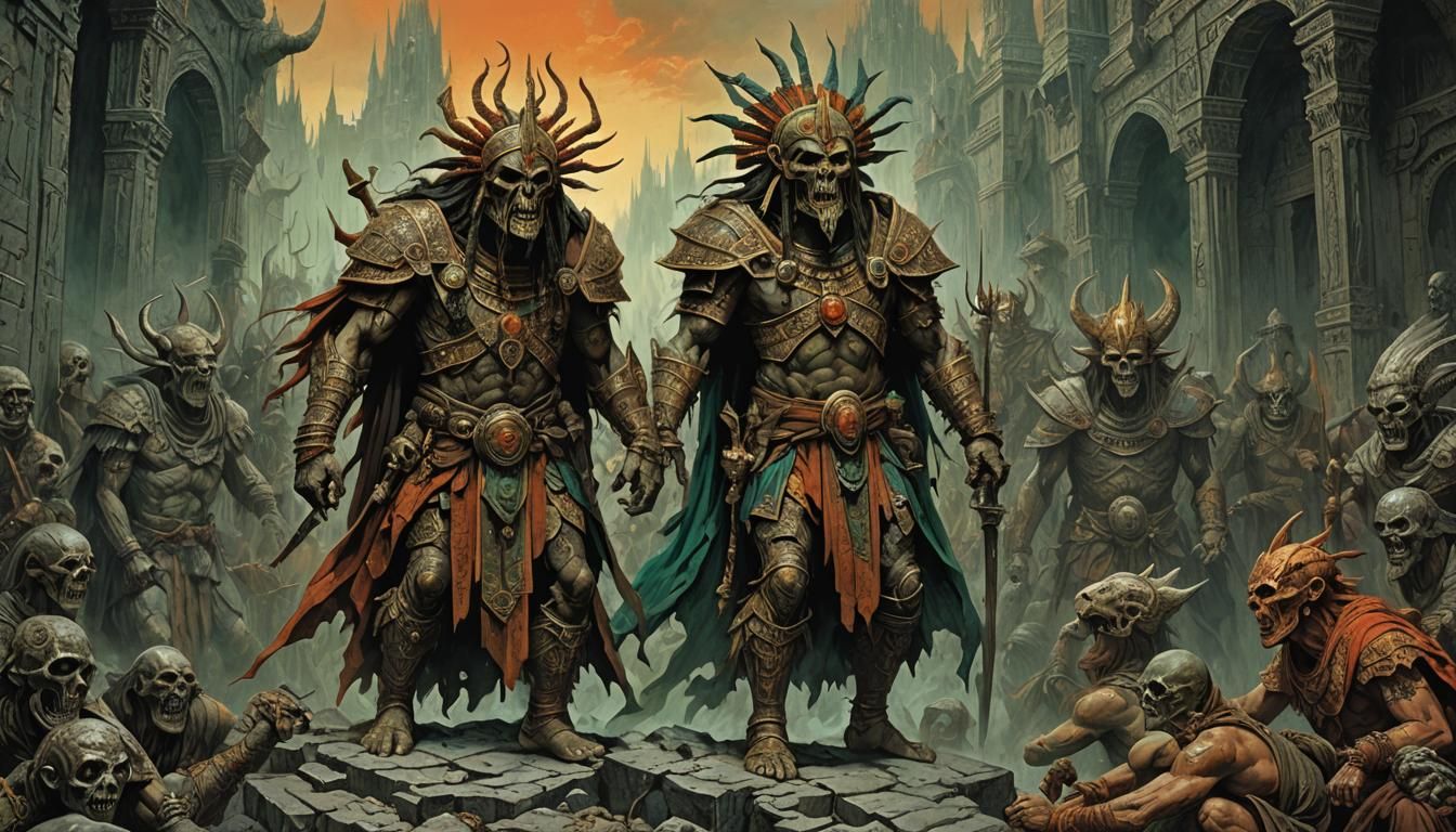 aztek.gods,türkis,orange,rot,bronze,grün