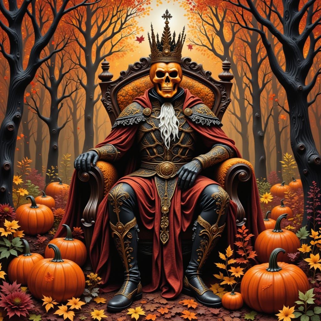 <lora:Autumn -O- Ween:1.0> Halloween pumpkin king in autumn environment environment