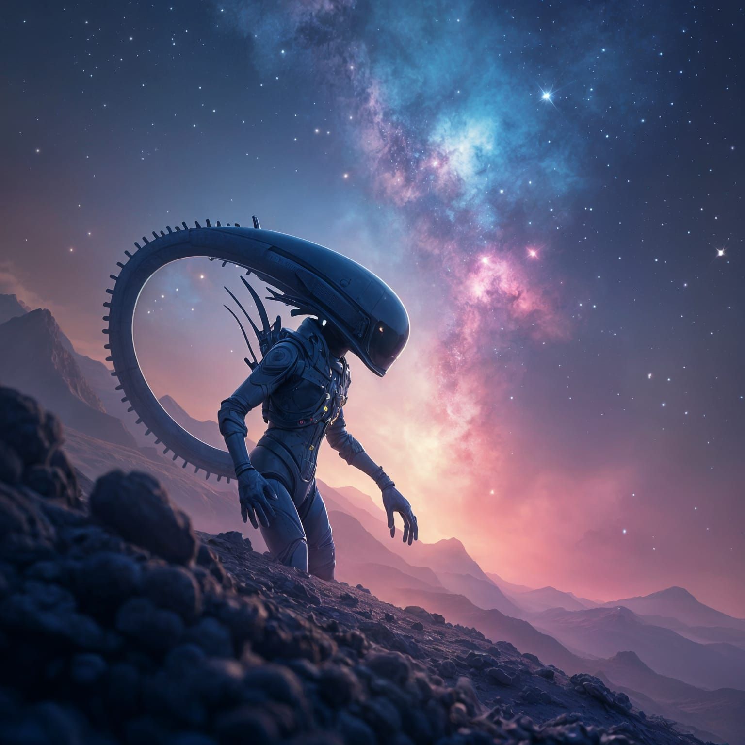 Cosmic Entity in Vibrant Nebulae