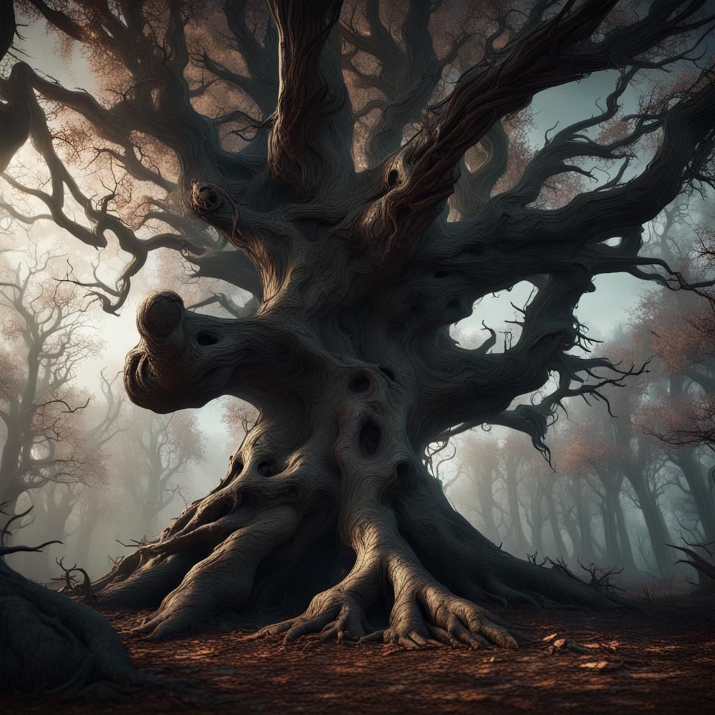 Spooky old tree in the woods, dark, surreal - AI Generated Artwork ...