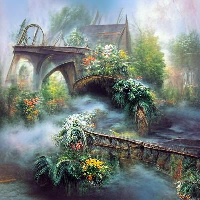 Old bridge with flowers