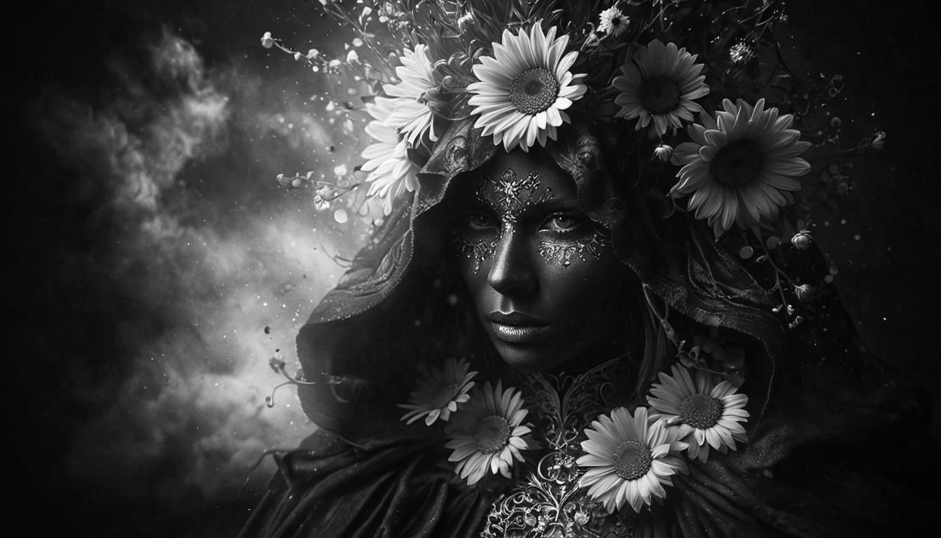 Dark Figure with Daisy Crown in Fantasy Digital Art