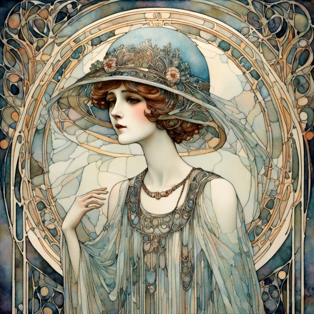 Translucent Iridescent Flapper ghost <lora:Glasgow Art Nouveau:1.0> 