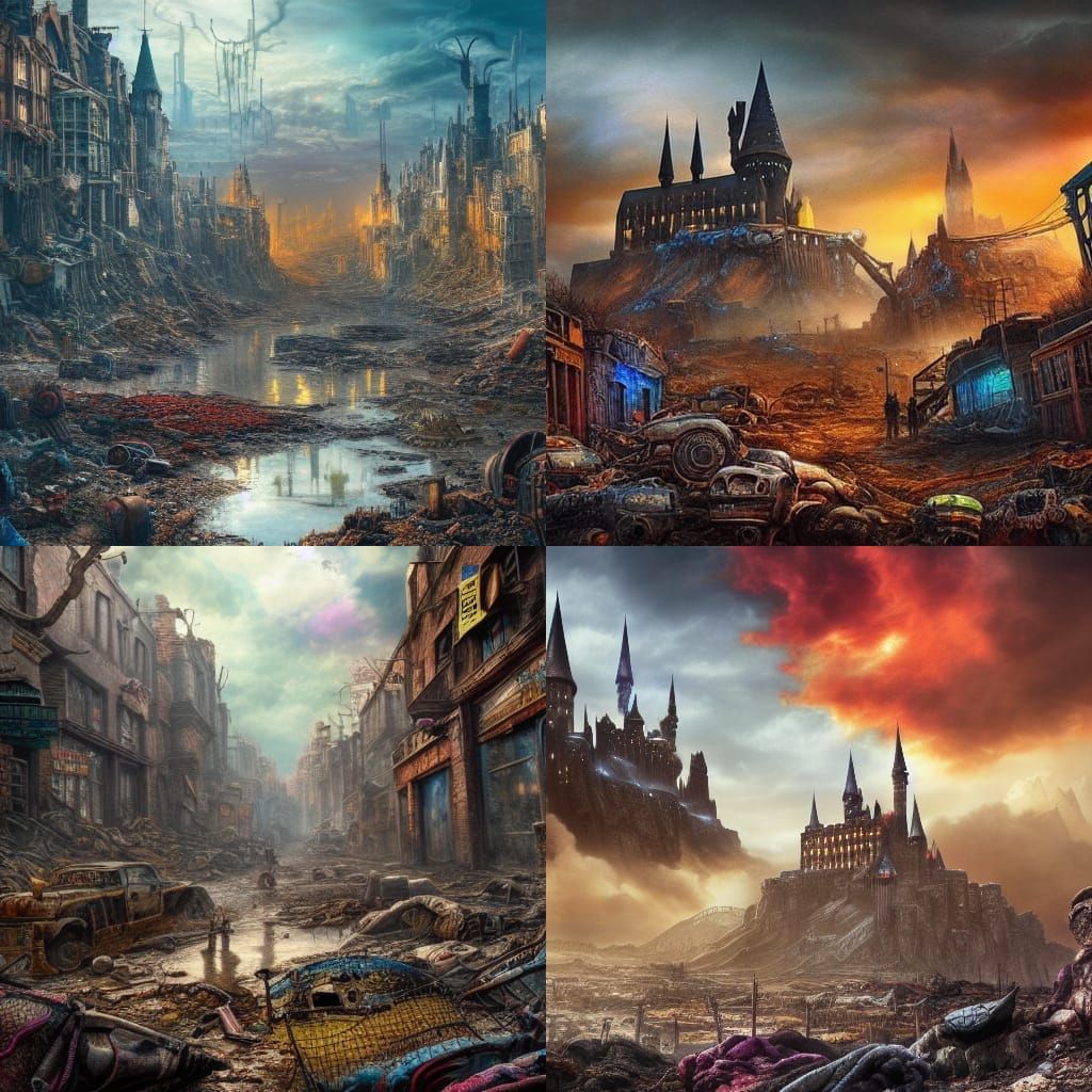 bizarro bright, colorful, and happy post-apocalyptic wastela...