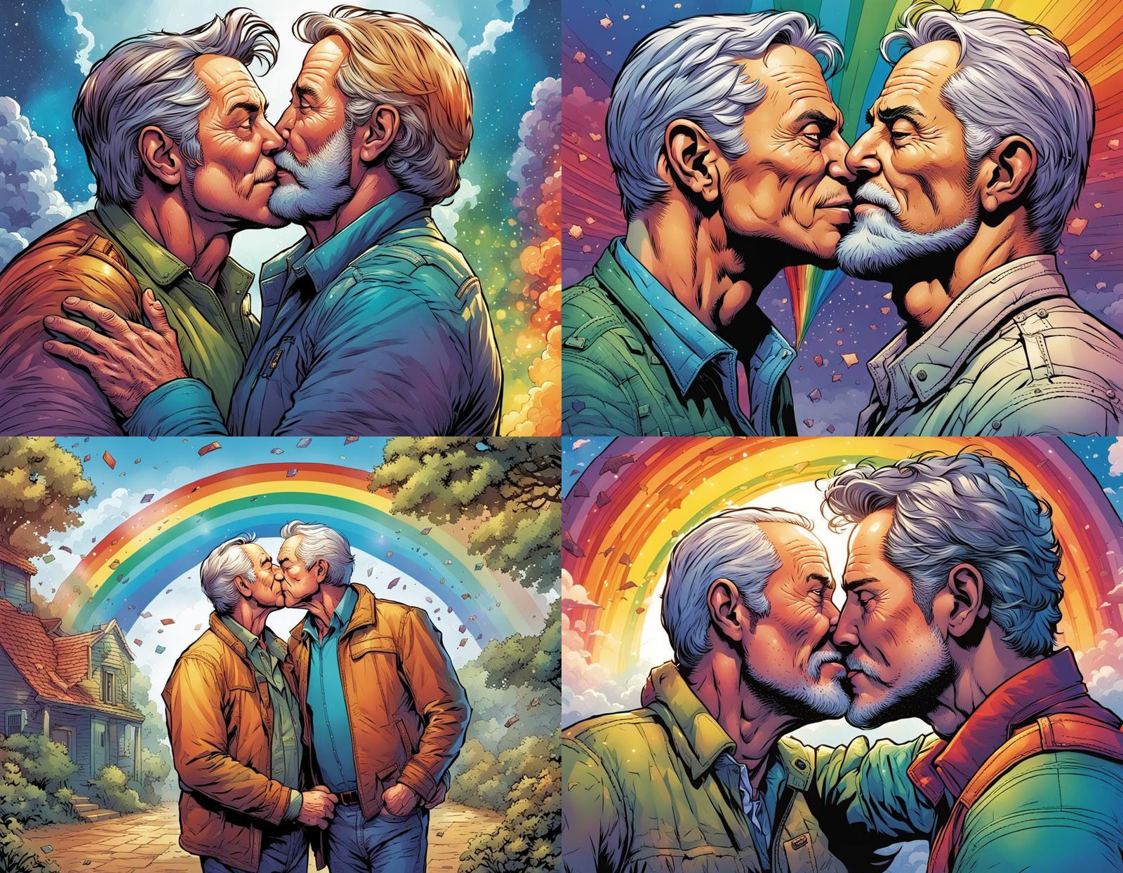 rainbow older gay men kissing - AI Generated Artwork - NightCafe Creator