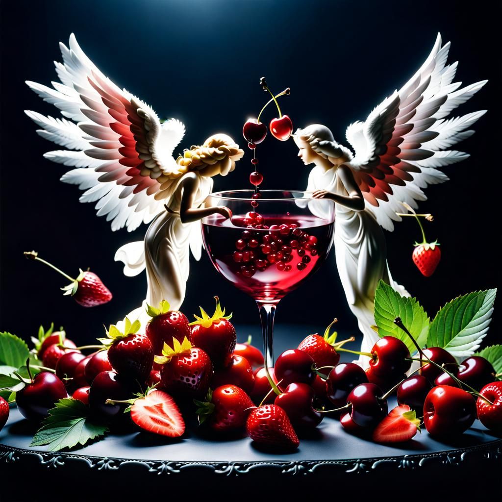 cherries, strawberries, cherries and an angels kiss in sprin...
