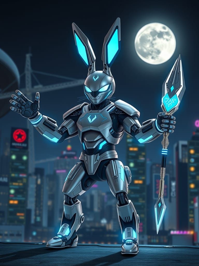 A mechanized rabbit superhero