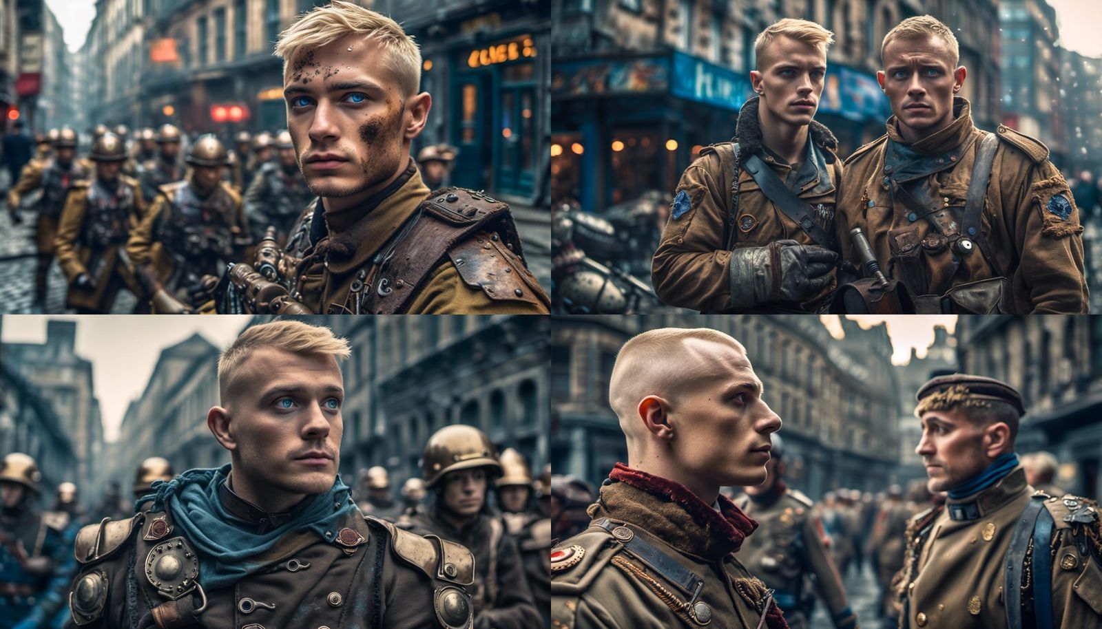 <lora:NC Hyperreal:1.0> Handsome soldier, blonde buzzcut, bl...