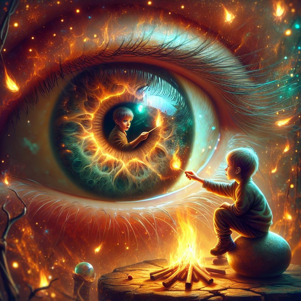 Spectacular fantasy style The spectacular realistic eye is reflected in its pupil A small harmful boy ...  by @undefined