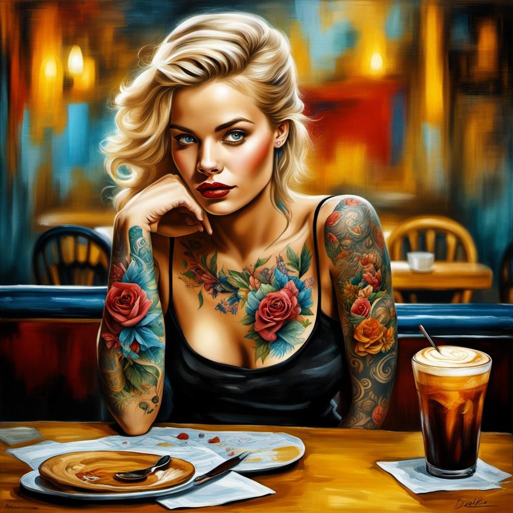 Belle femme blonde tatouée - AI Generated Artwork - NightCafe Creator