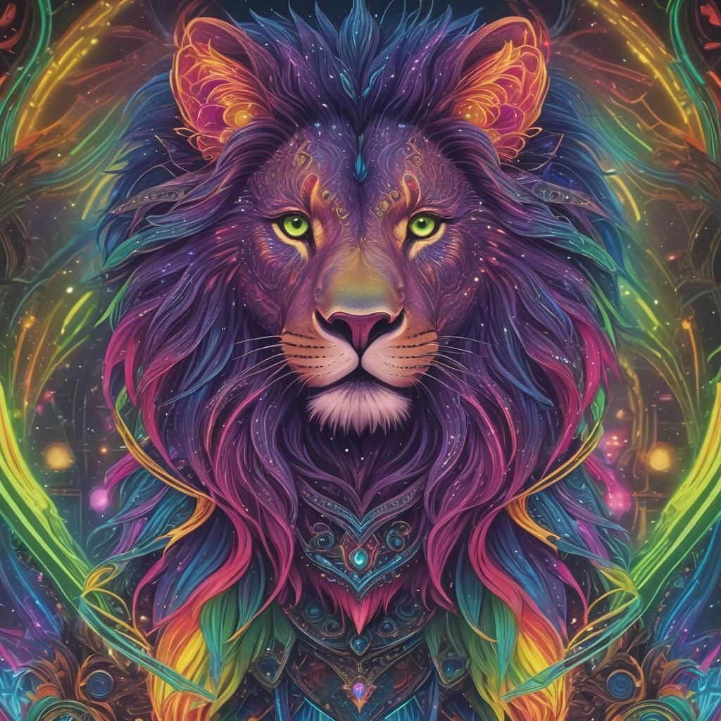 Nebulous Majestic Galactic Lion A Lush Mane Decorated With Filigree 