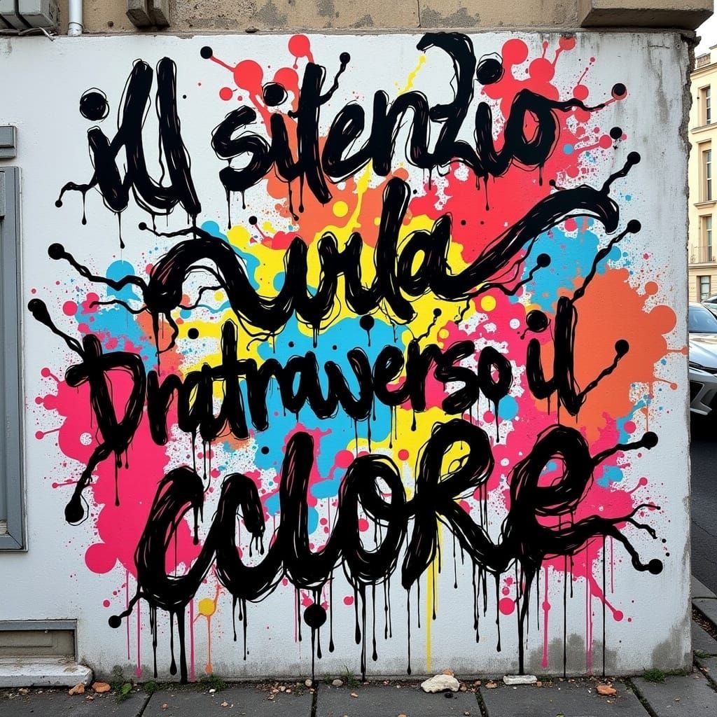 <lora:Twisted Ink v2:1.0> Graffito con questa scritta " "Il silenzio urla attraverso il colore"