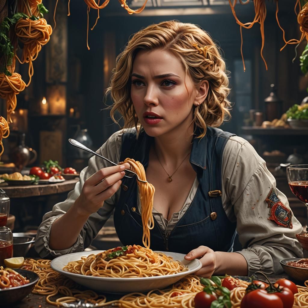 Scarlett Johansson eating spaghetti...