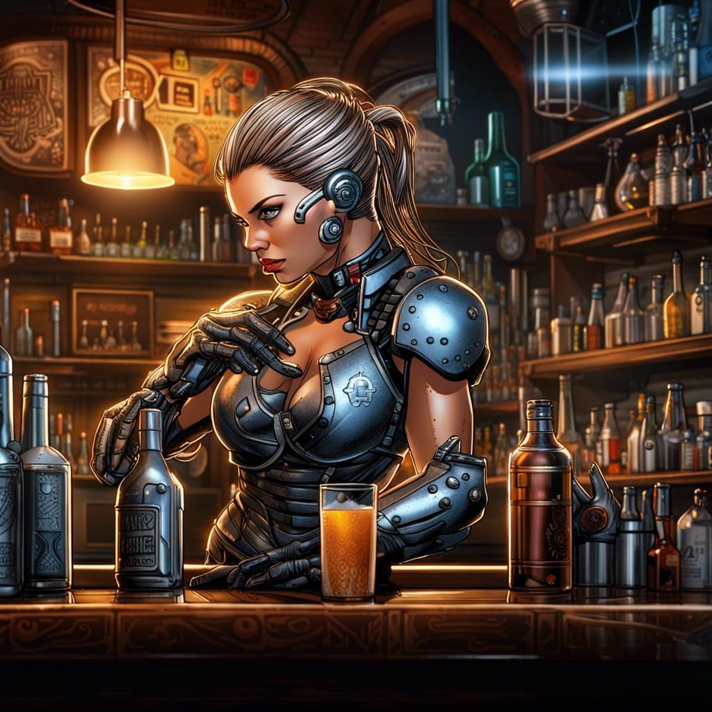 Female Cyborg bartender