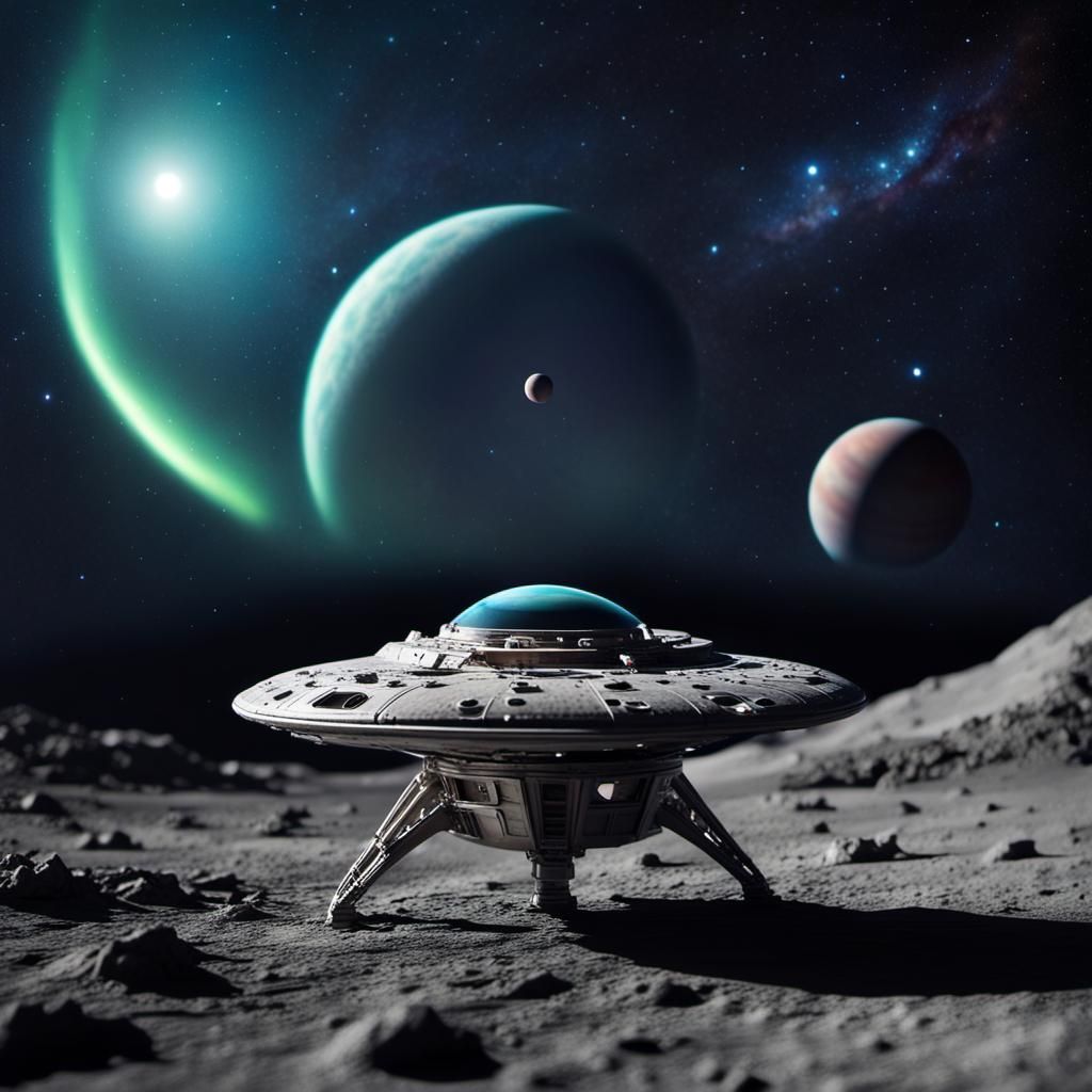 Photograph, miniature alien spaceship with alien in it on th...