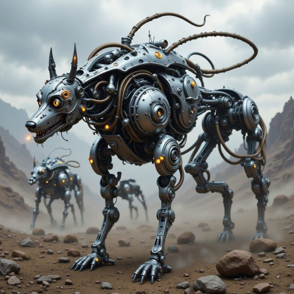 <lora:Canine-Feline:1.0> <lora:Atomatons:1.0> <lora:Mecha:1.0> <lora:Cats and Dogs:1.0> "Mechanical dog"