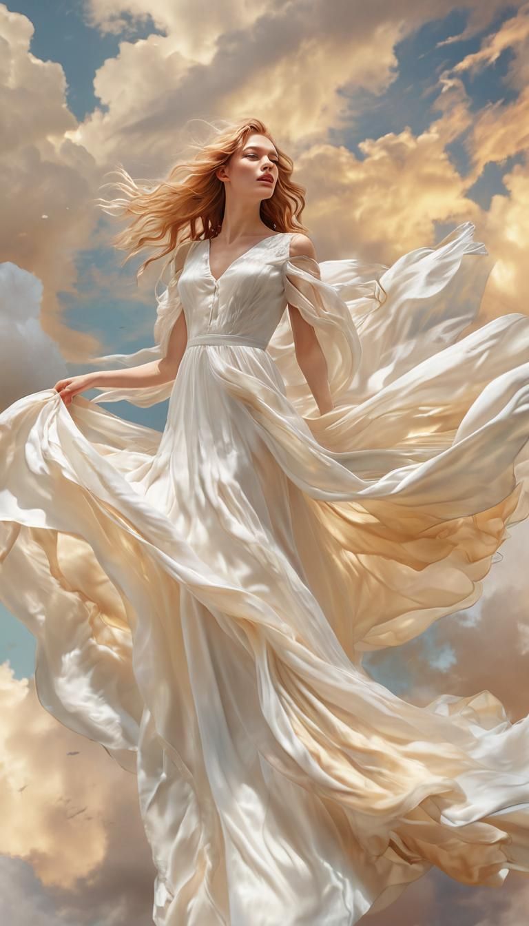 A 
beautiful model is floating in air