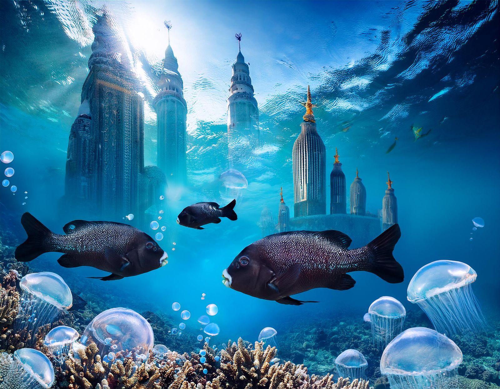 A surreal underwater scene