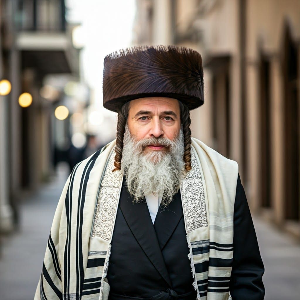 A Dignified Hasidic Man Adorns the Western Wall on Shabbat M...