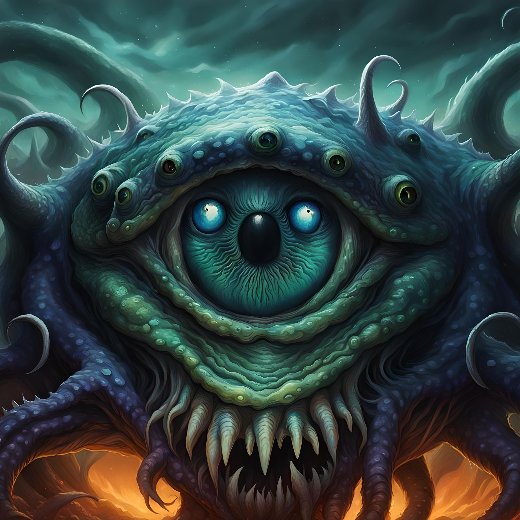 Extreme cosmic Horror very creepy Gigantic Colorado forest trees 🌲 with one pure evil eldritch abomination creature eye on all of them indi...