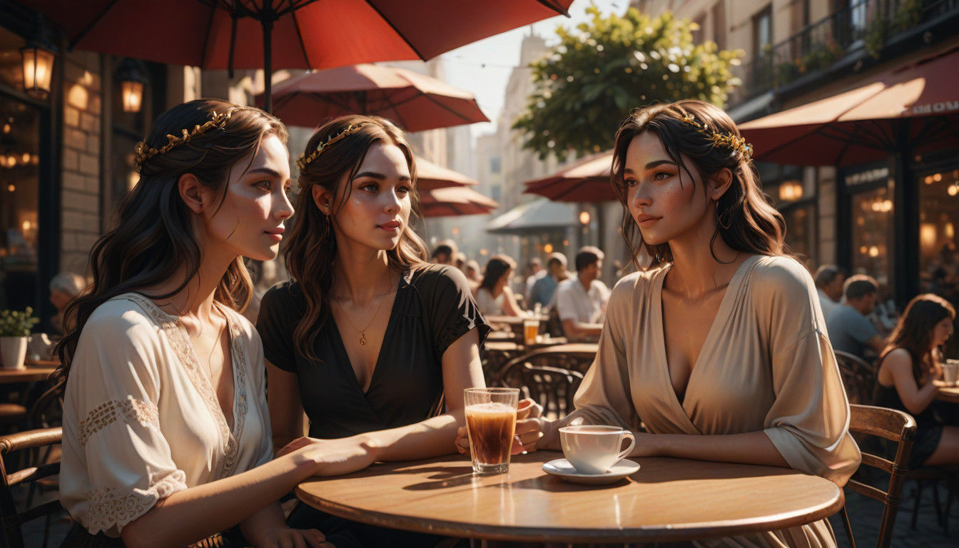 Ethereal Erinyes at Summer Cafe in Hyper Realistic Style