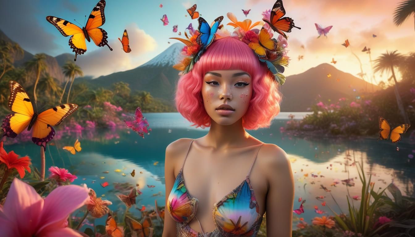 a HDRI photograph, 


The scene depicts a beautiful woman in...
