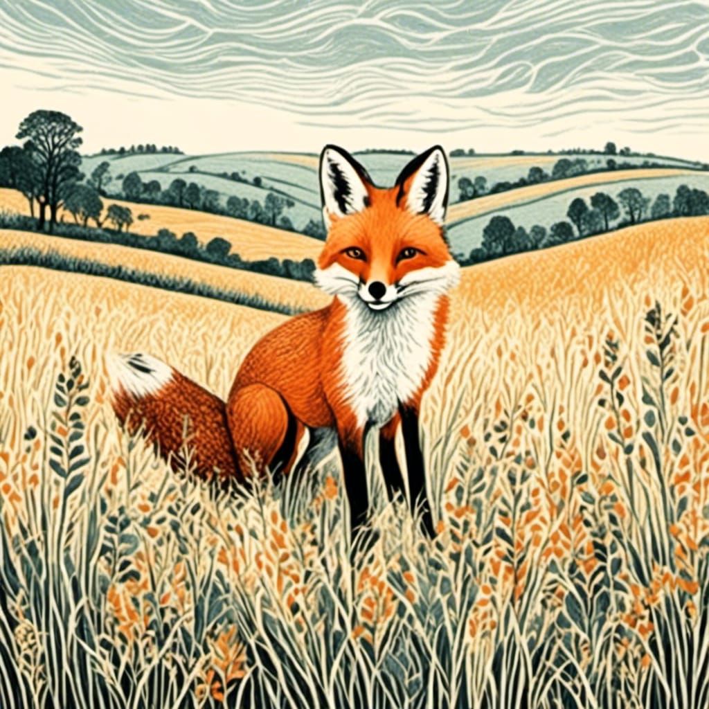 cute fox on a stubble field,  <lora:a carved world:1.0>  fil...