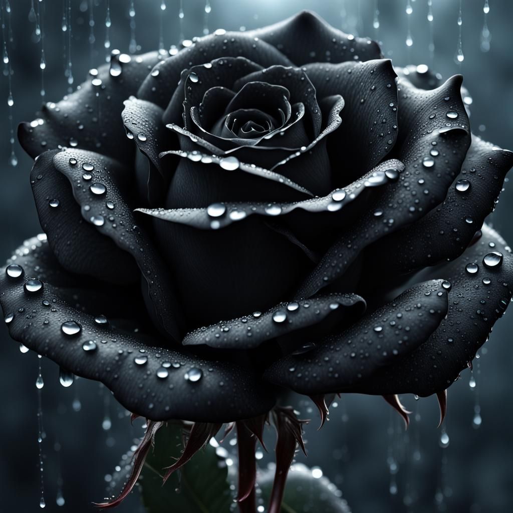 A black rose with dew drops  by @Lisha Shapribhan