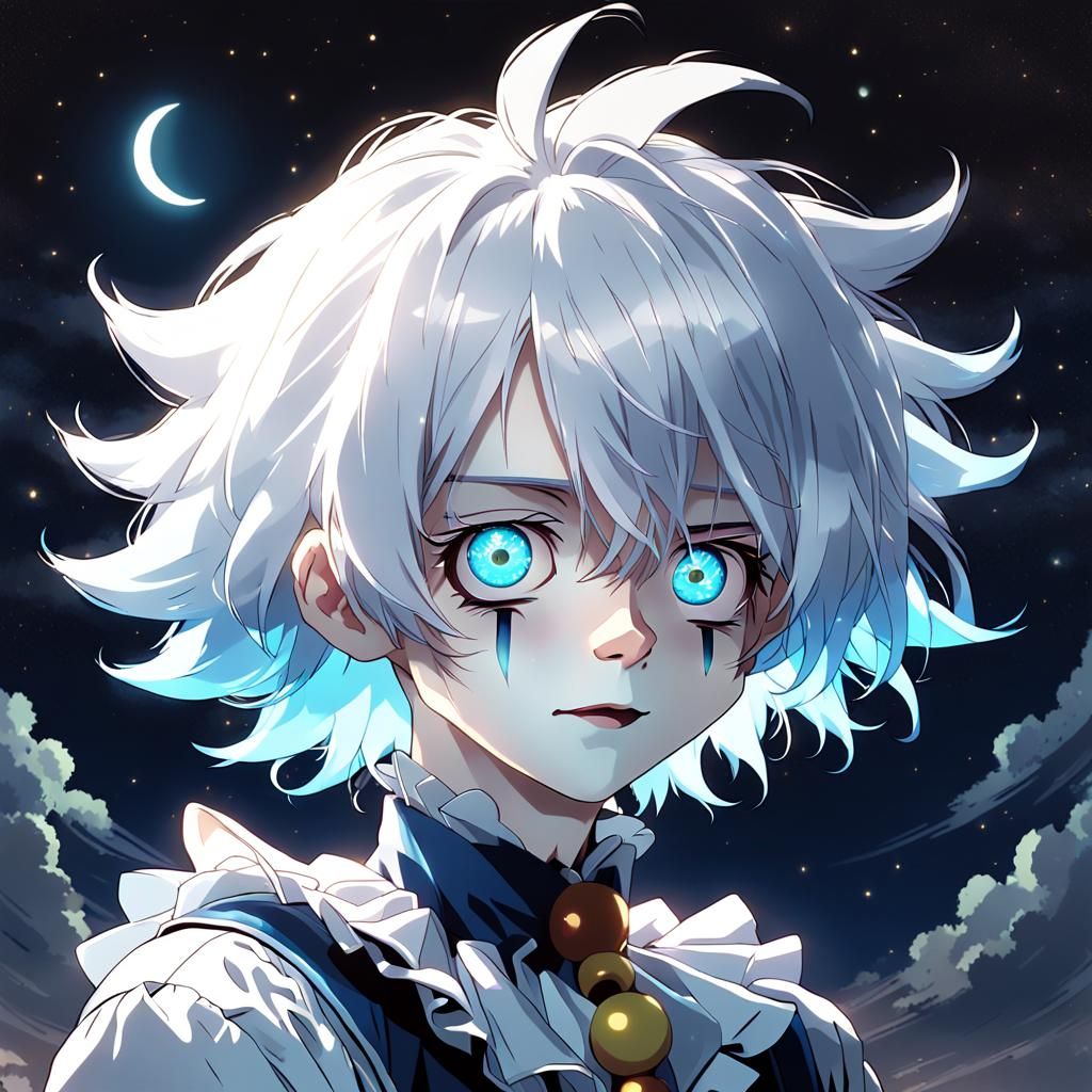 Anime-style androgynous clown avatar with beautiful, delicat...