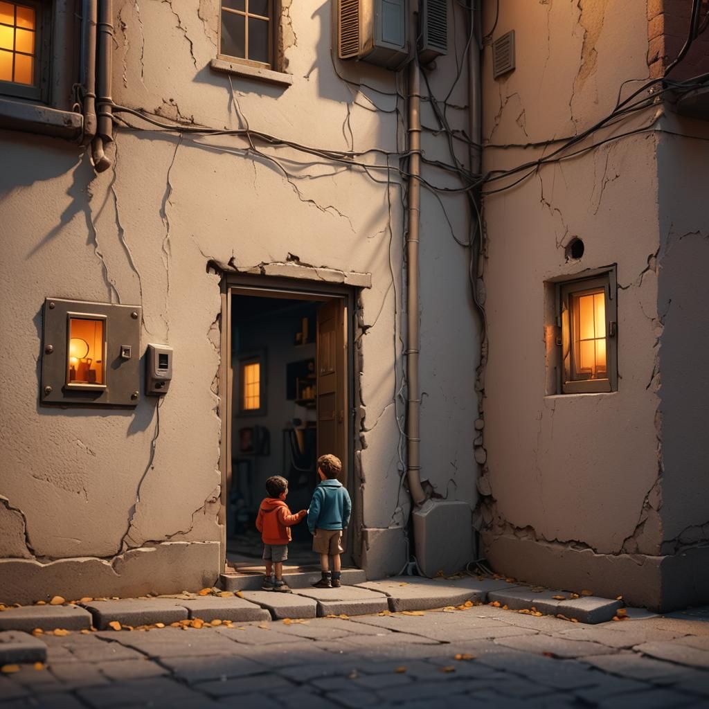 Miniature Street Scene in Power Outlet, Fantasy Art