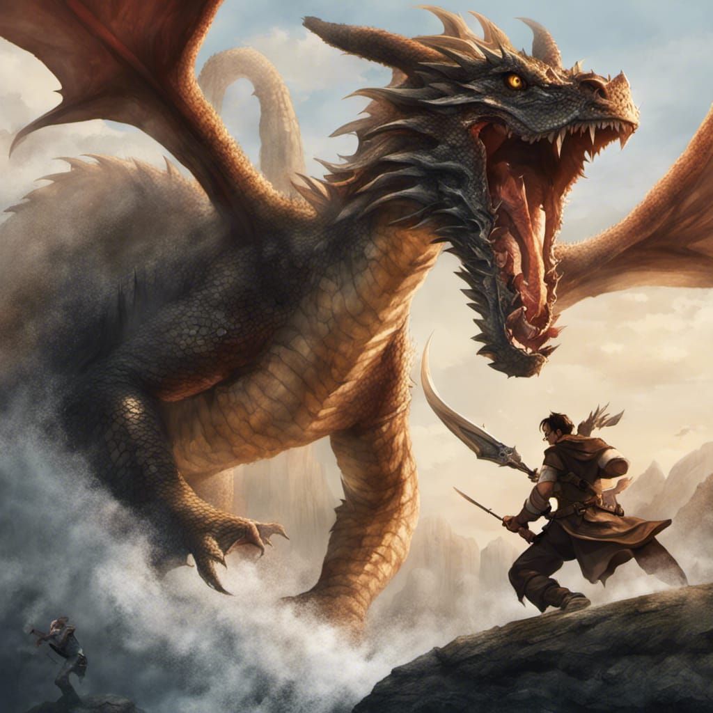 a dragon attacking an adventurer - AI Generated Artwork - NightCafe Creator