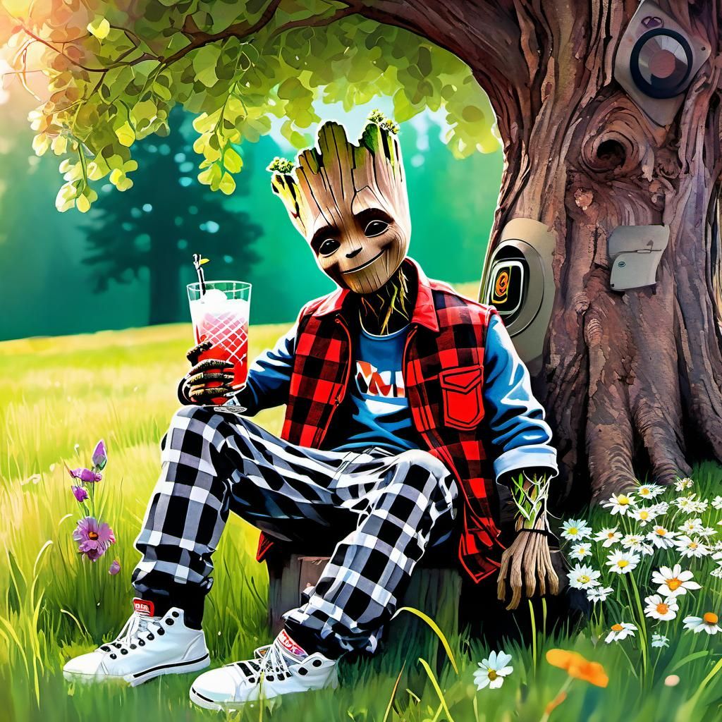 Golden 500 - Groot on holiday with plaid pattern