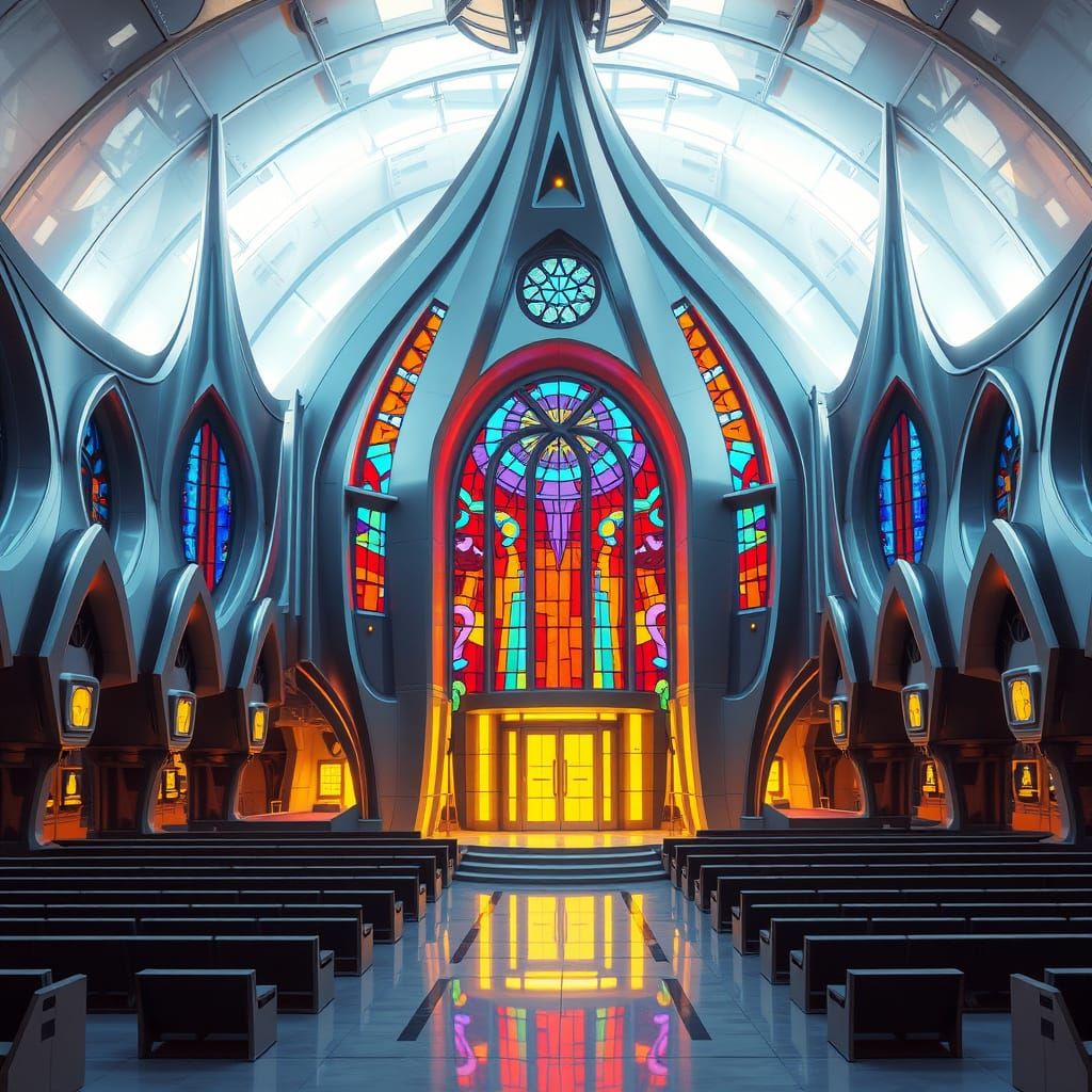 Futuristic Synagogue: Metallic Architecture and Stained Glas...