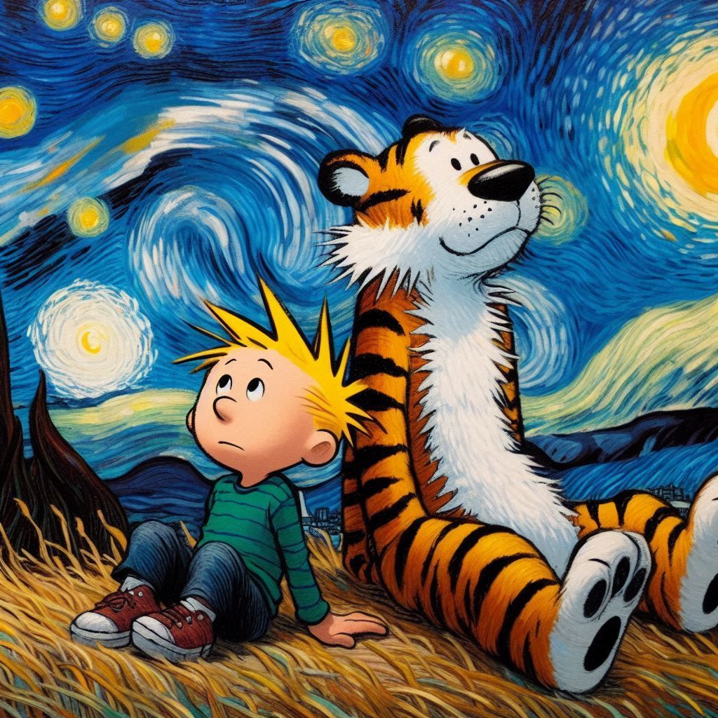 Calvin & Hobbes in the style of van Gogh