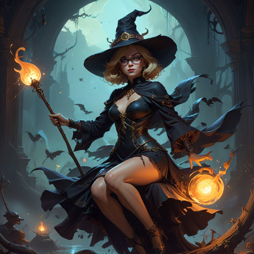 Ethereal Witch on Broomstick: Fantasy Concept Art