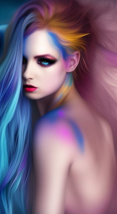 Rainbow Haired Woman - AI Generated Artwork - NightCafe Creator