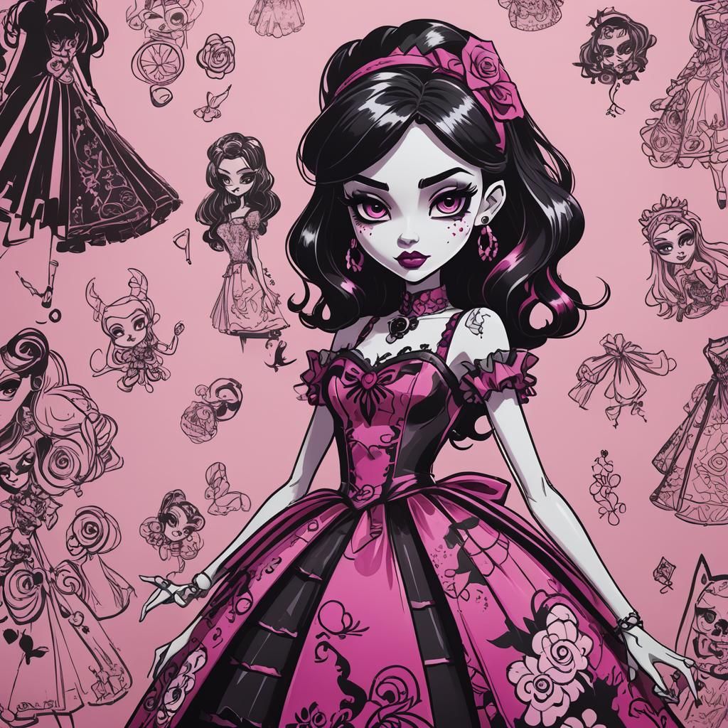 Draculaura from monster high designing a dress