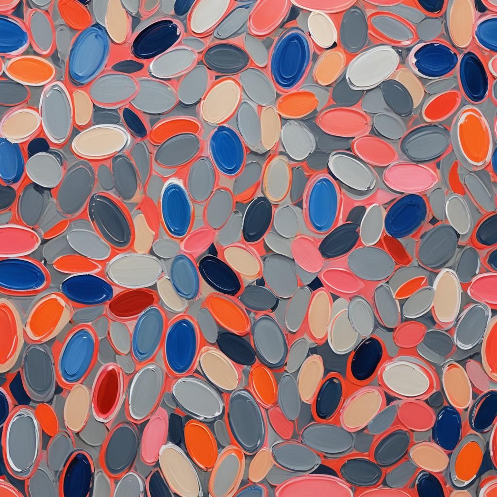 multilayer big long ovals grey beige ultramarine neon pink r...