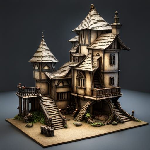quirky disproportionately tall house, Tim Burton, dwarven fo...