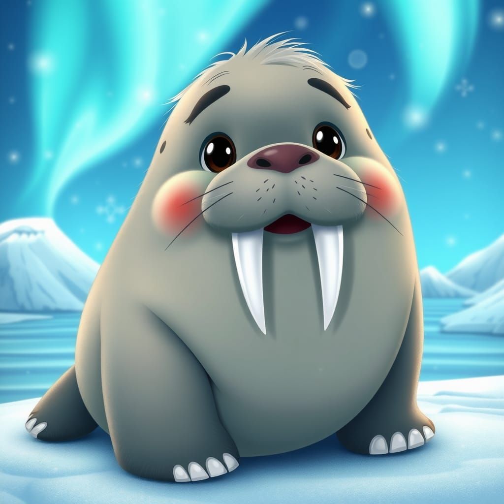 Whimsical Disney-Inspired Walrus in Icy Arctic Wonderland