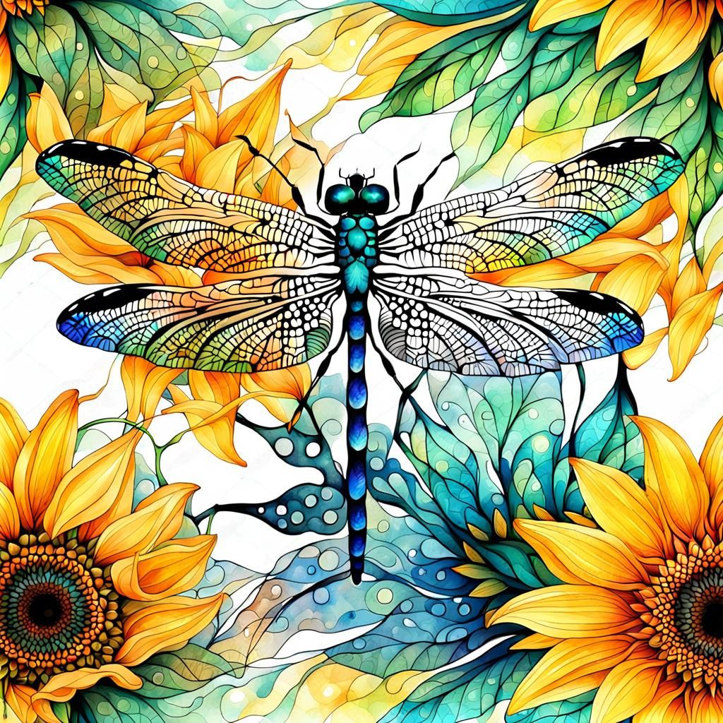 Dragonfly Sunflower 07