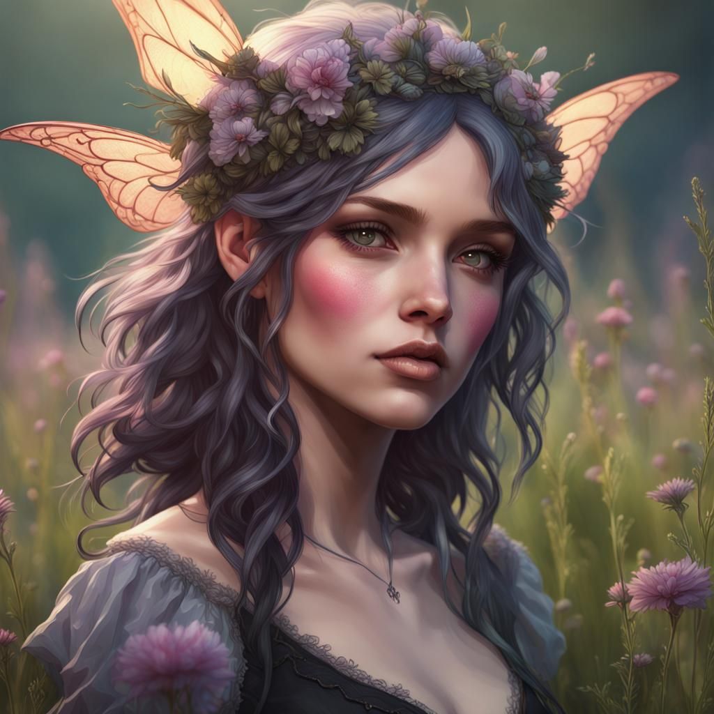 gothic fairy in a meadow 
