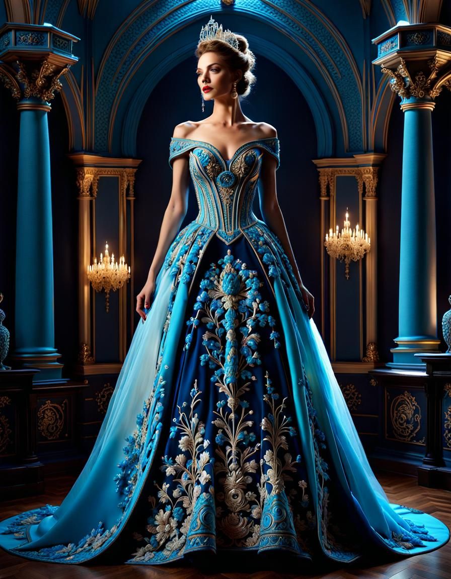 Blue embroidered ball gown - AI Generated Artwork - NightCafe Creator