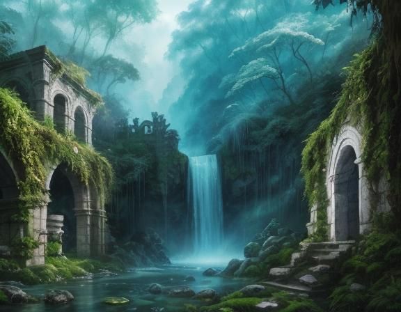 Green misty landscape