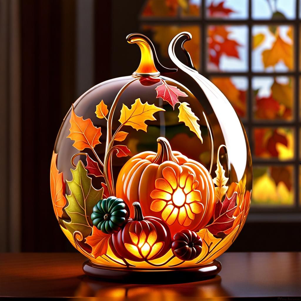 Thanksgiving Carvings in Glass Gourd: Autumn Harvest