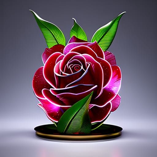 a glowing rose made of crystal glass,