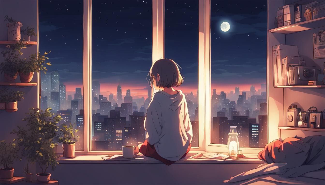 Lofi style very high quality clear image, dreamy, girl at ni...